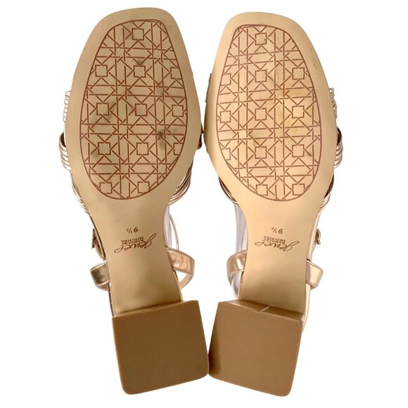 Jewel Badgley Mischka Michelle Gold Metallic Strappy Block Heel Sandals Size 9.5 - Picture 6 of 8